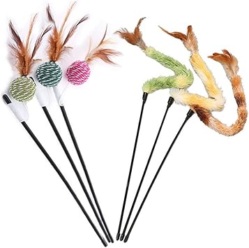 Amazon Barleycorn 猫おもちゃ 猫じゃらし 羽のおもちゃ ねこじゃらし 天然鳥の羽棒鈴付き 人気 一人遊び 運動不足解消 6点 セット イェロー Onebarleycorn 猫じゃらし 羽のおもちゃ 通販