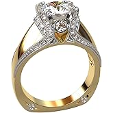 925 Sterling Silver Shiny Full Diamond Gemstone Ring Cubic Zirconia Rings 14K Yellow Gold Crown Modelling CZ Diamond Multi Row Ring Eternity Engagement Wedding Band Ring for Women (US Code 8)