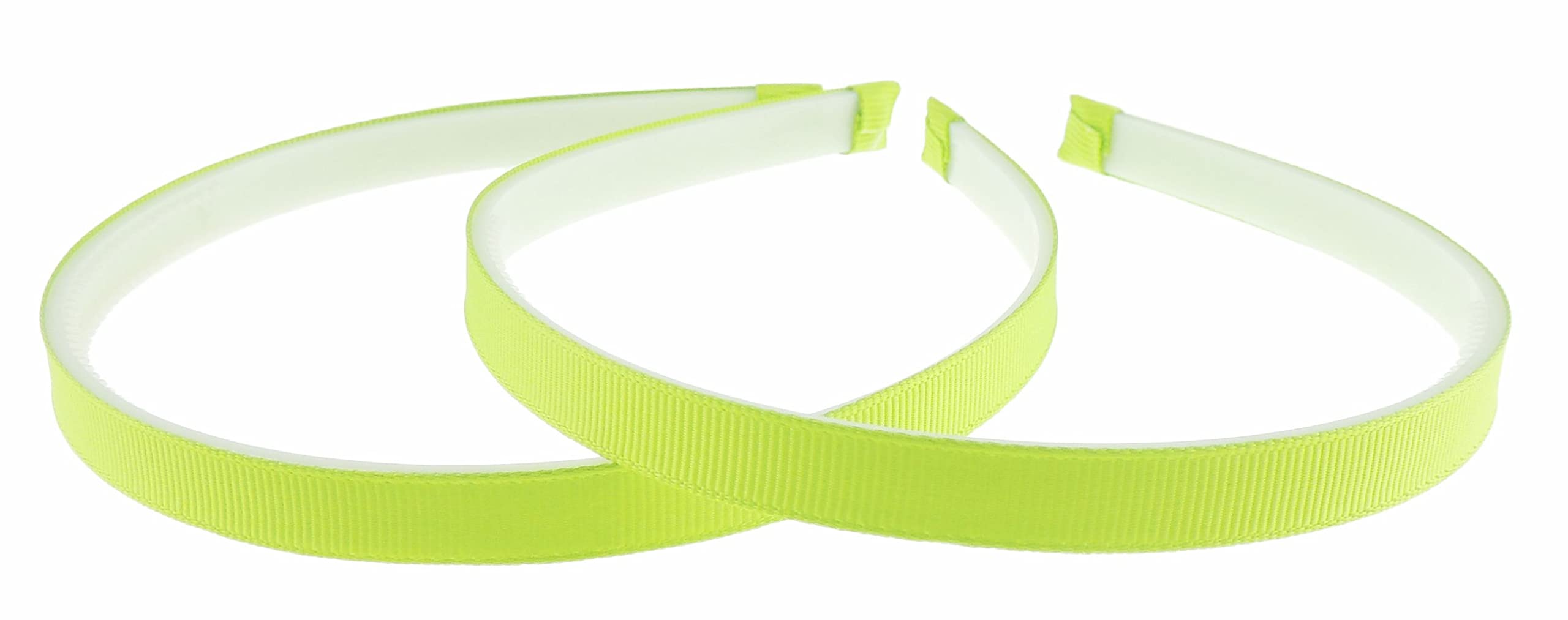 Ladies Girls Set of 2 Ribbed Satin Ribbon 10mm White Toothed Covered Headband Alice Band (All Lime)