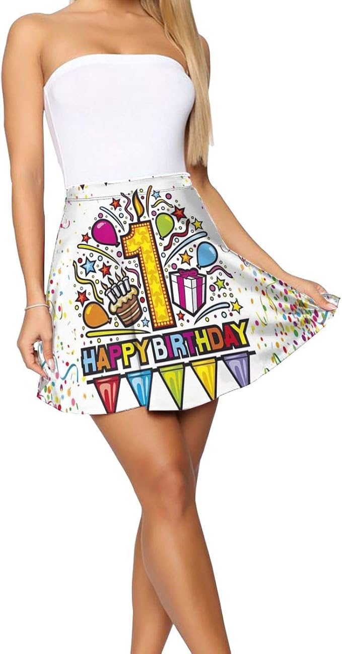 Nkjsiss Happy Birthday Short Skirt Women's Basic Geometry Shapes