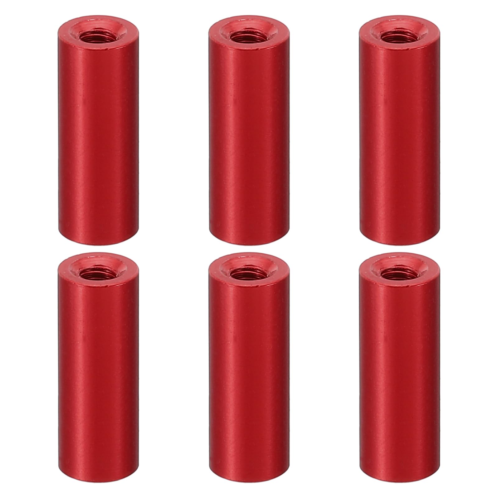 PATIKIL 6pcs M3 Metal Threaded Standoff Spacer Nuts, Round Aluminum Spacers Female Coupling Screws, 1/8" ID x 1/4" OD, Red 3x6x18mm