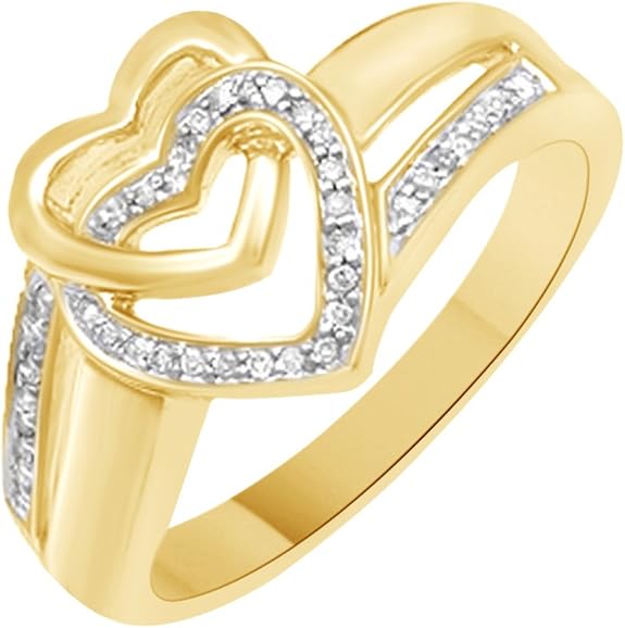 White Natural Diamond Heart Promise Ring In 14k Rose Gold Over Sterling