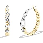 Coach Womens Signature Mixed Chain Hoop Earrings, Two-Tone, One Size