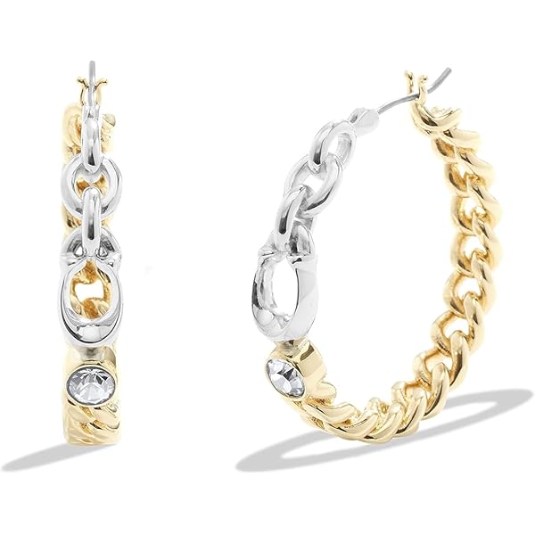 アクセサリーその他 Signature Hoop Earrings Amazon.com: Coach Women's Signature Mixed Metals Chain Hoop