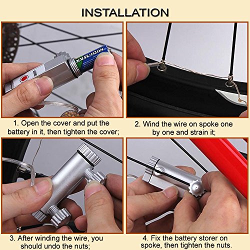 LEDHOLYT 1pcs Battery Powered 3 Modes LED Bike Wheel Light Bicycle Cycling Spoke Rim Tire Tyre String Light (Blue) - Thumbnail 7