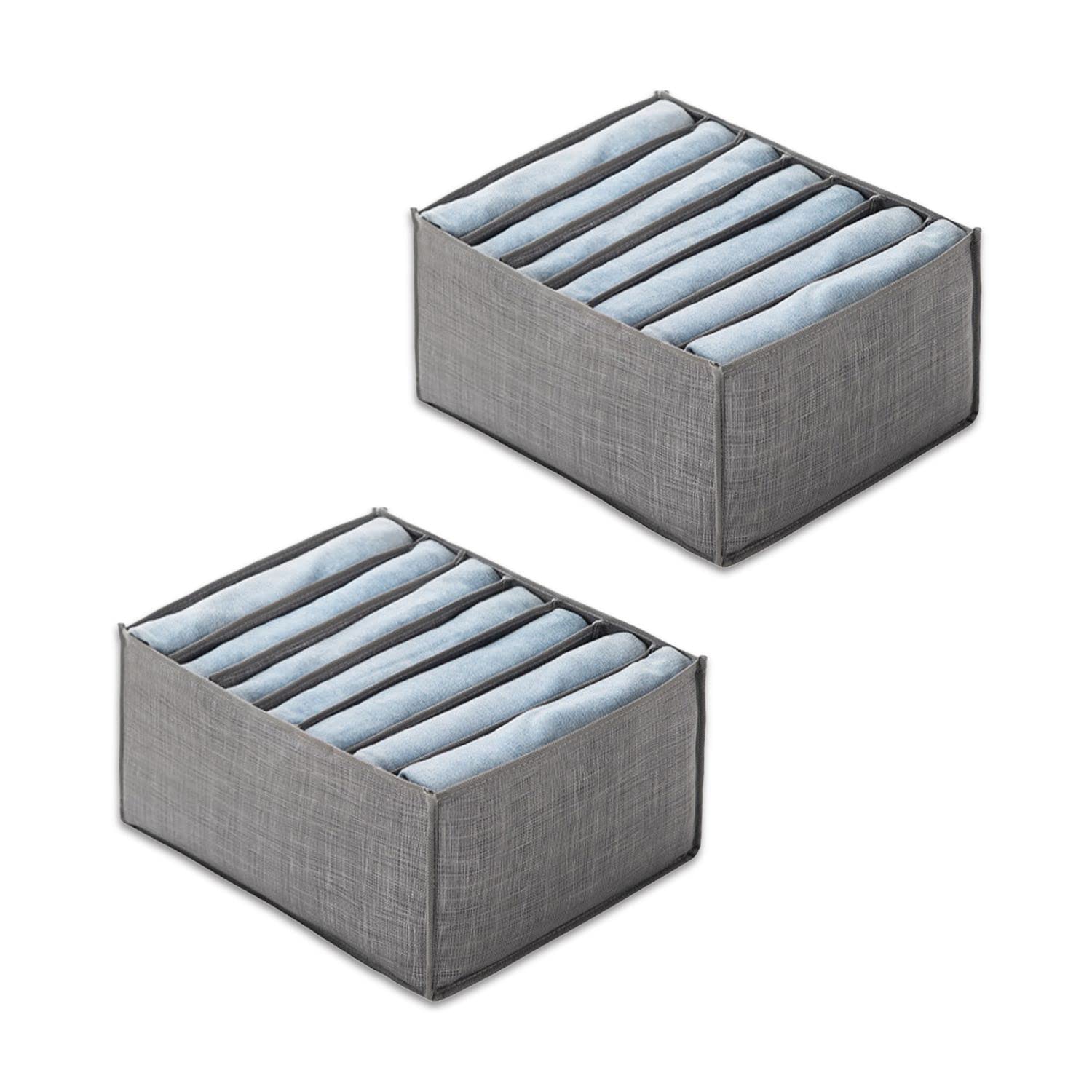 CQQNIU 2 Pack Clothes Drawer Organisers Foldable Non-Woven Large Size 7 Grids Drawer Dividers Storage Boxes Wardrobe Storage Organiser for Jeans T-Shirt