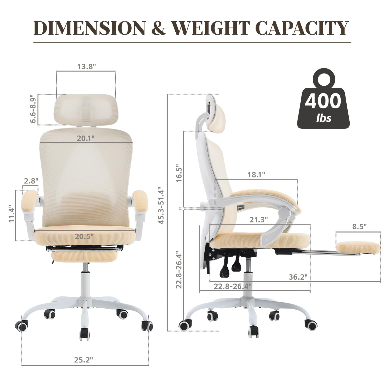Ergonomic Office Chair, Adjustable Lumbar Support, 400LBS Capacity, Retractable Footrest, Breathable Mesh Back Gaming, Adjustable Headrest - Image 2