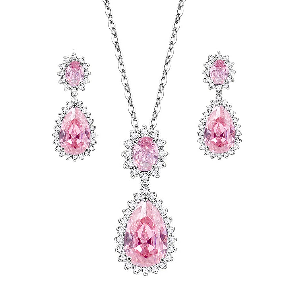 Lavencious Fashion AAA Cubic Zirconia Women's Necklace and Earrings Set for Women, Crystal, Cubic Zirconia