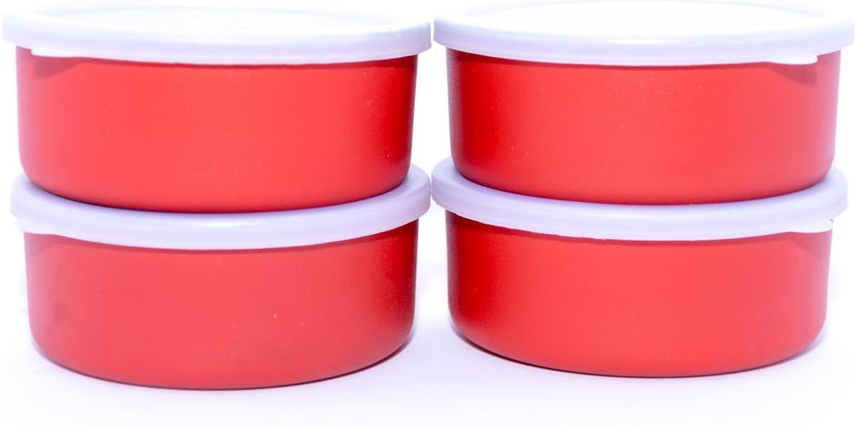 Homeish Microwave Safe Stainless Steel Lunch Containers for Office/Home - Set of 4 (Red, 4x11cms, 4x200ml Approx.)