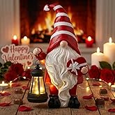 TERESA'S COLLECTIONS 8" Valentine's Day Garden Gnome Statue, Solar Lantern Gnome with Heart Gift Box, Waterproof Resin Outdoor Decorations for Yard Patio Lawn, Romantic Valentine Gifts
