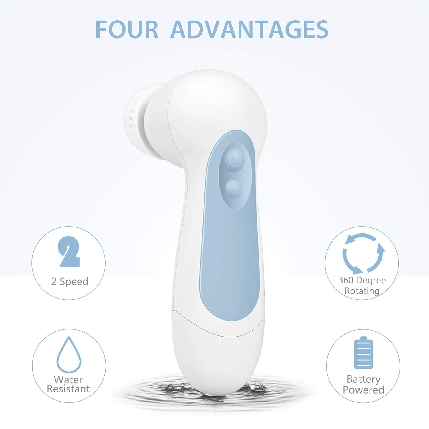 Water-Resistant Facial Cleansing Spin Brush Set with 3 Exfoliating Brush Heads - Complete Face Spa System by CLSEVXY - Advanced Microdermabrasion for Gentle Exfoliation and Deep Scrubbing(Blue): Beauty