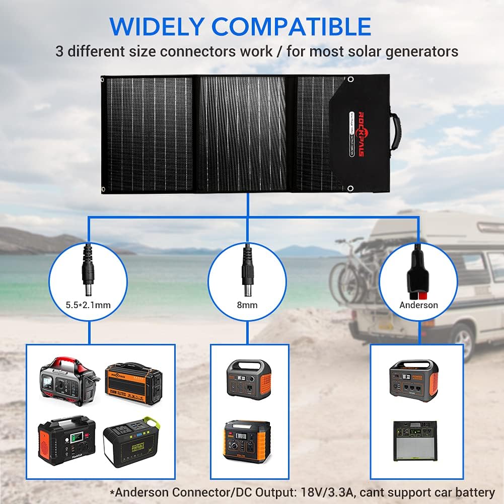 ROCKPALS RP081 60w Portable Solar Panel with Parallel Cable, Kickstand, USB-C and QC 3.0, Upgraded Foldable Solar Panel Charger for Jackery Power Station : Electronics