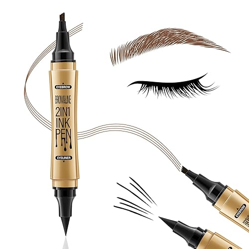 Boobeen Liquid Eyebrow Pen Eyeliner Dual-ended, 4 Tip Eye Brow Pencil Ink Liner Kit for Matte Eye Makeup, Glides on Smoothly