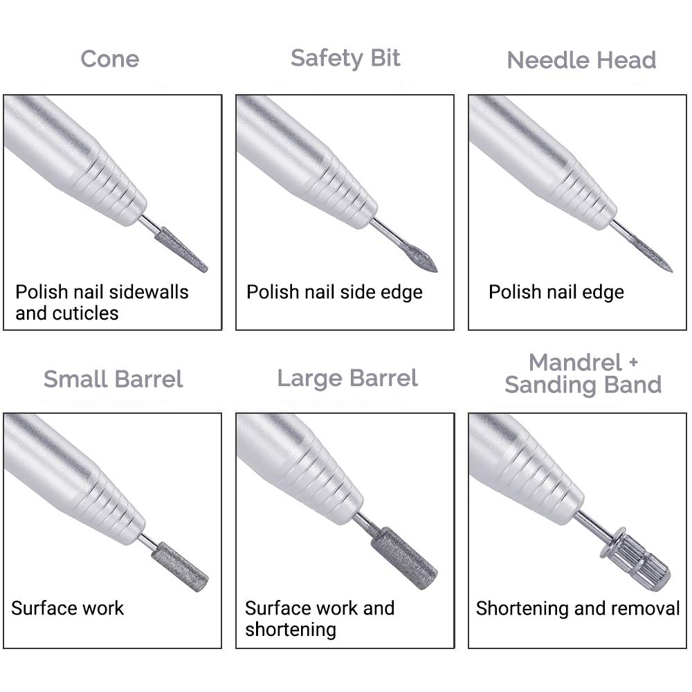 MelodySusie Portable Electric Nail Drill, Compact Efile Electrical Professional Nail File Kit for Acrylic, Gel Nails, Manicure Pedicure Polishing Shape Tools Design for Home Salon Use, Silver: Beauty