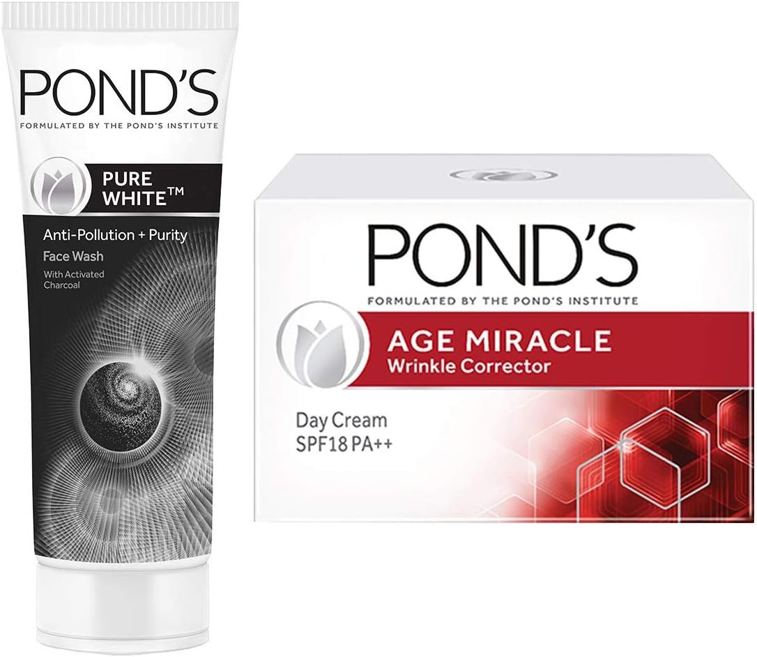 Pond S Pure White Anti Pollution With Activated Charcoal Facewash 100g And Pond S Age Miracle Wrinkle Corrector Day Cream Spf 18 Pa 20g Amazon In Beauty