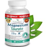 Magnesium Taurate 400mg &ndash; High Absorption for Sleep, Heart Health &amp; Calm | 200 Capsules, Muscle &amp; Joint Supplement for Women and Men | With Elemental Mag Powder Plus Taurine - Extra Strength Pills