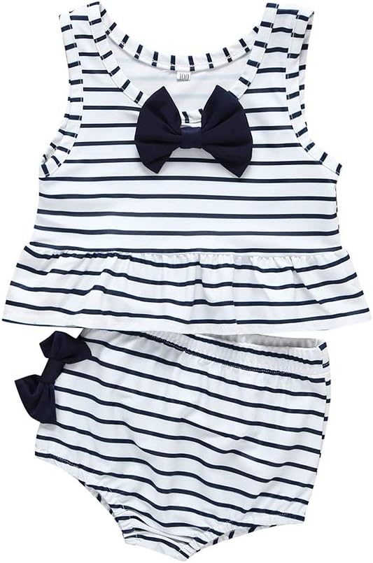 Baby Girl Bikini Striped Toddler Swimsuit Bathing Suit Ruffles Swimwear Tankini 2 Piece Set