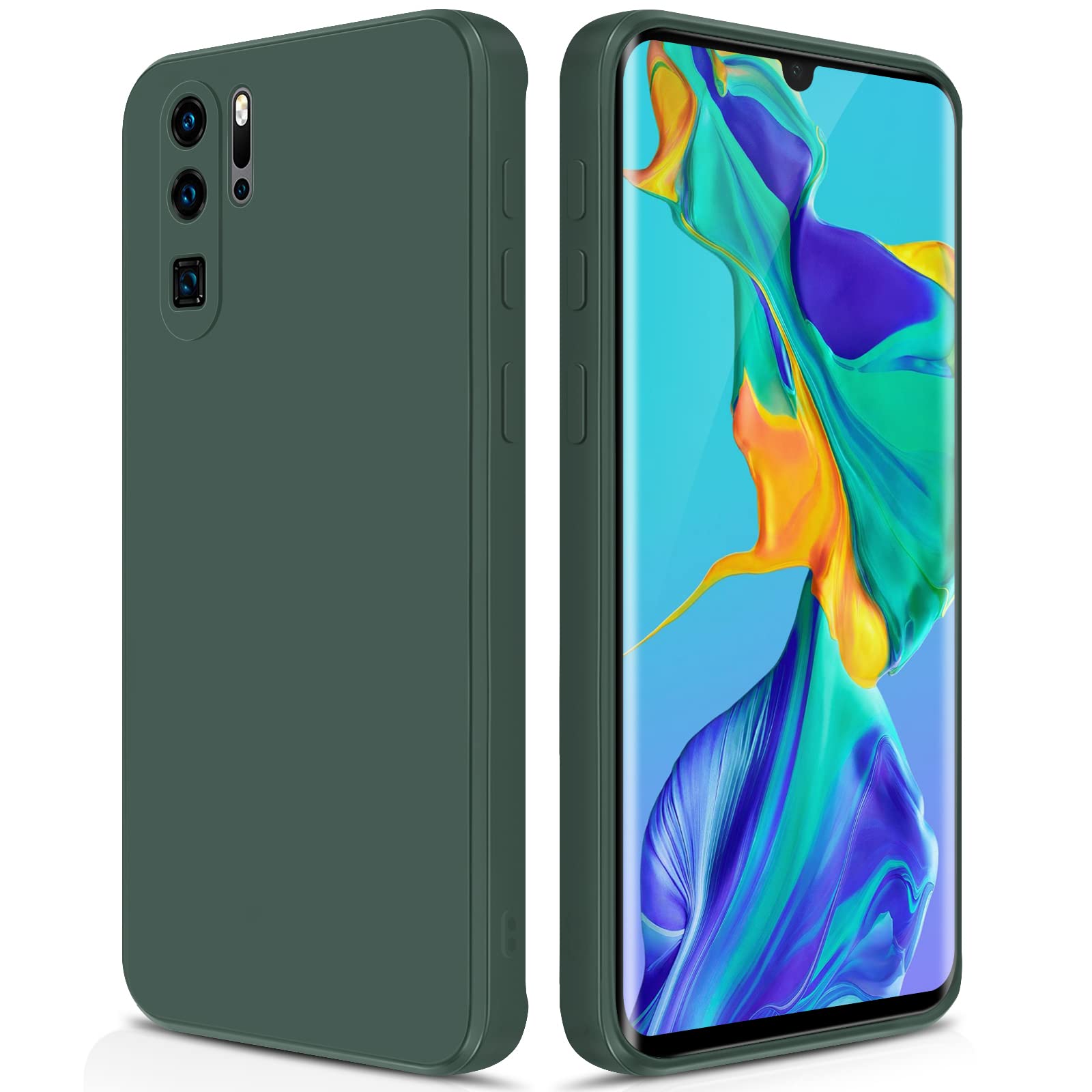 GiiYoon Case Compatible with Huawei P30 Pro, Silky-Soft Touch Full-Body Protective Phone Silicone Case, Shockproof Cover with Microfiber Lining, Green — image 1