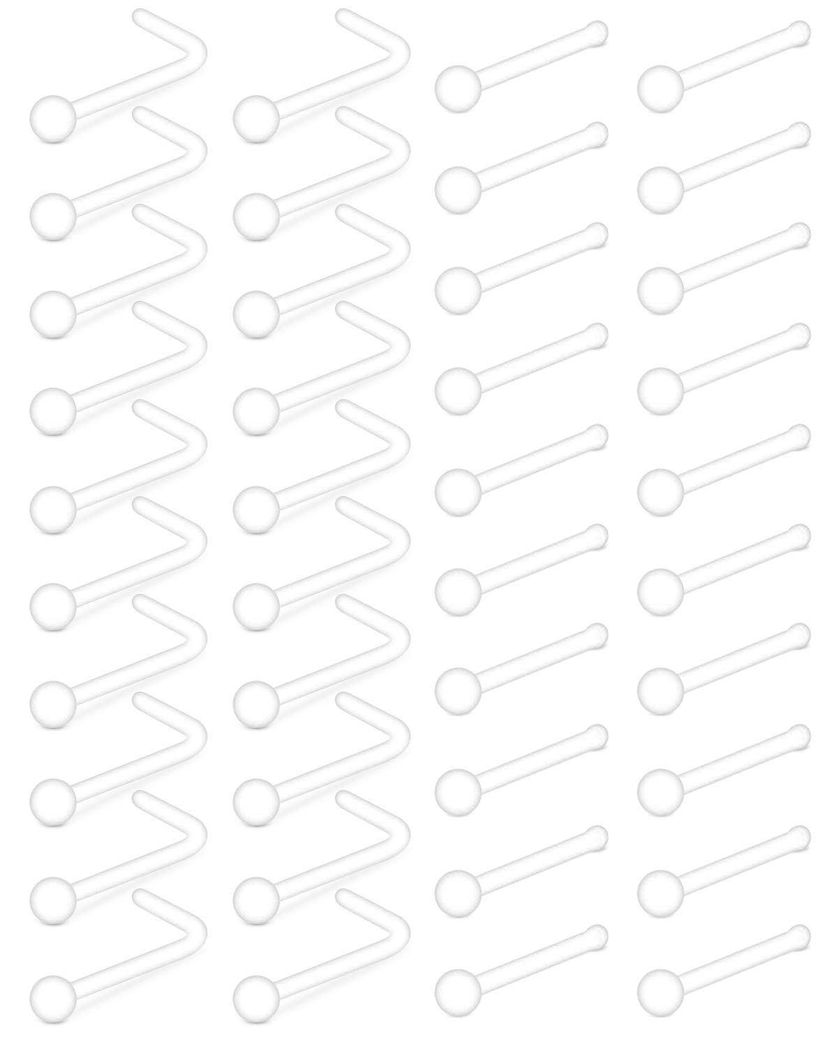 AceFun Clear Bioflex Nose Ring Stud Retainer Body Soft L-Shaped Nose Stud Rings Jewelry Piercing 20 Gauge 2 mm Top Retainer