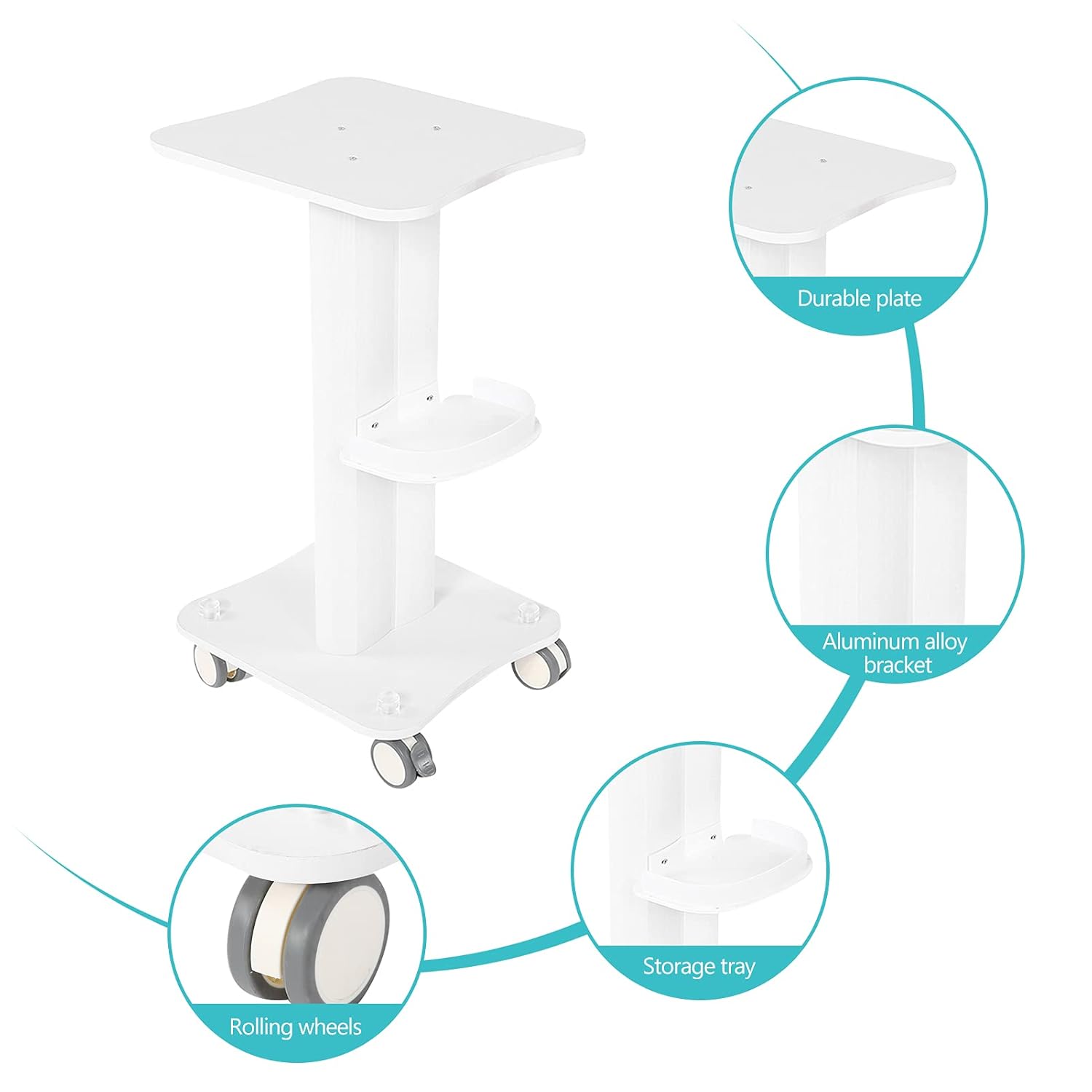 Salon Trolley, Rolling Salon Trolley Cart, ABS Beauty Salon Trolley with a Tray on Each Side, Aluminum White Trolley for Home or Beauty Salon Use: Beauty