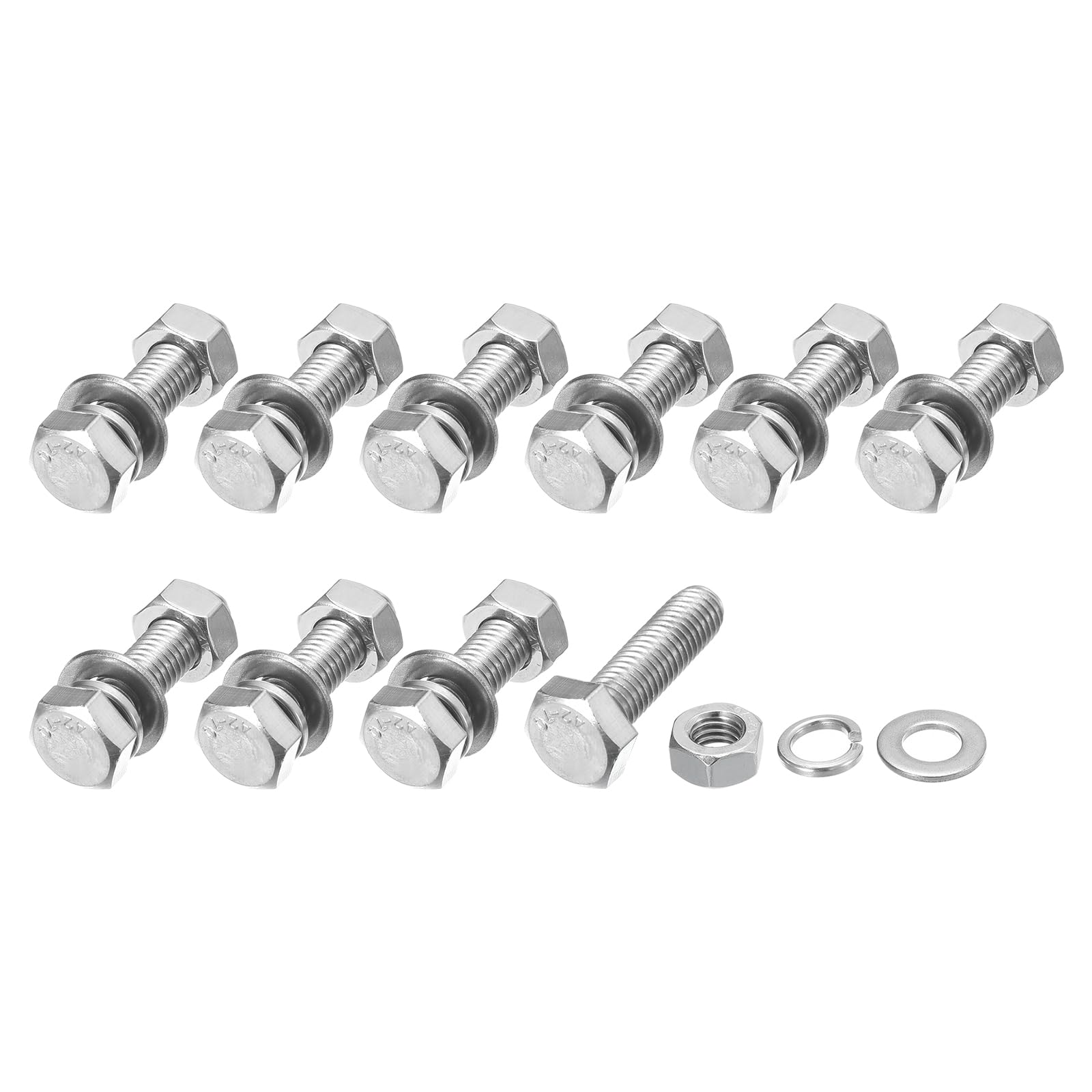 METALLIXITY Hex Head Screws Bolts, Nuts, Flat & Lock Washers Kits (M8-1.25x30mm) 10 Set, Stainless Steel Fully Threaded Machine Screws Bolt Set - for Home Appliance Equipment