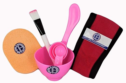 Ear Lobe & Accessories Face Pack Bowl and Cleaning Sponge, Brush, Hair Band