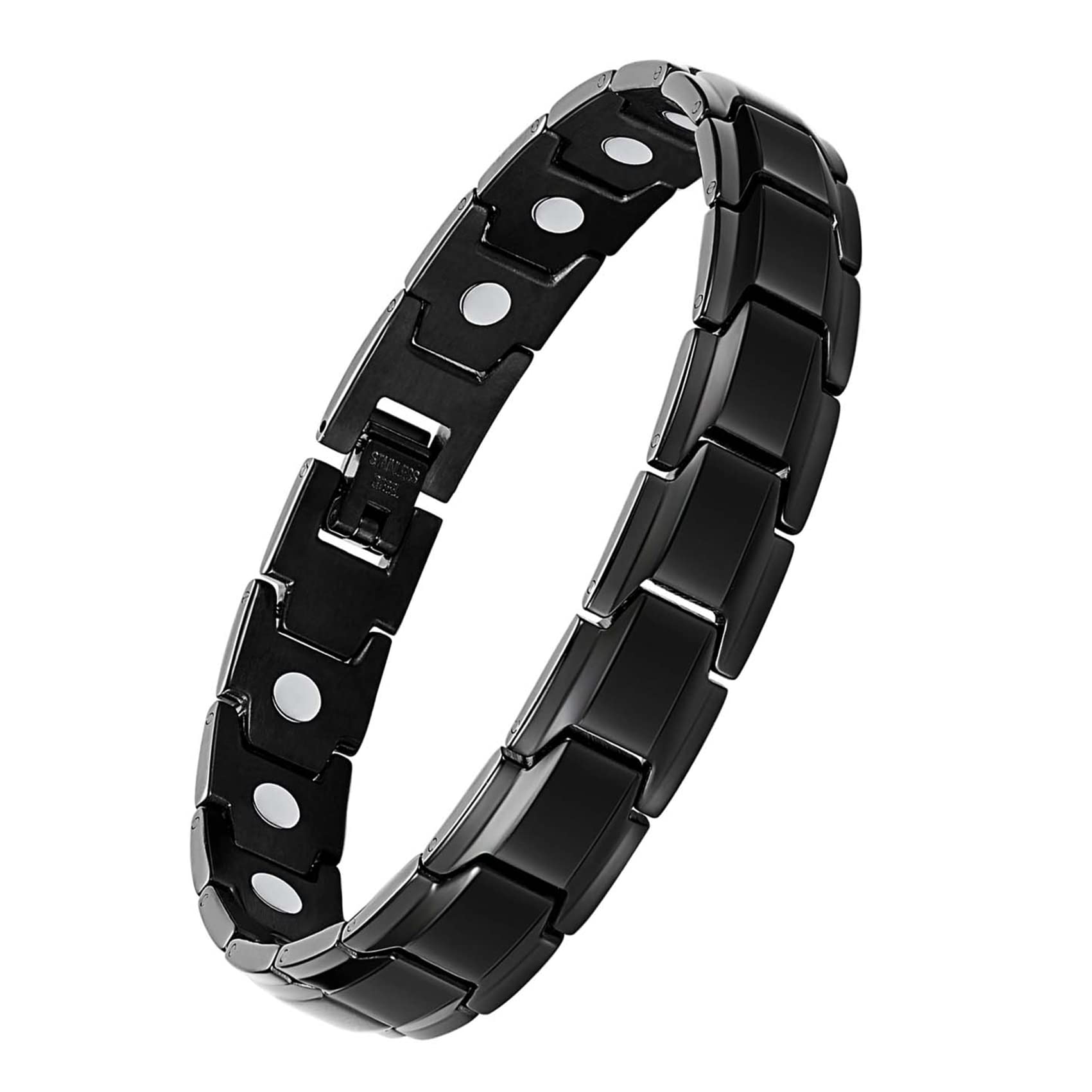 Jecanori Titanium Steel Magnetic Bracelet for Men Women,Unisex Style Ultra Strength Magnets Brazaletes(3500 Guass),Adjustable Size Wirstband with Adjustment Tool and Jewelry Gift Box (Black)…