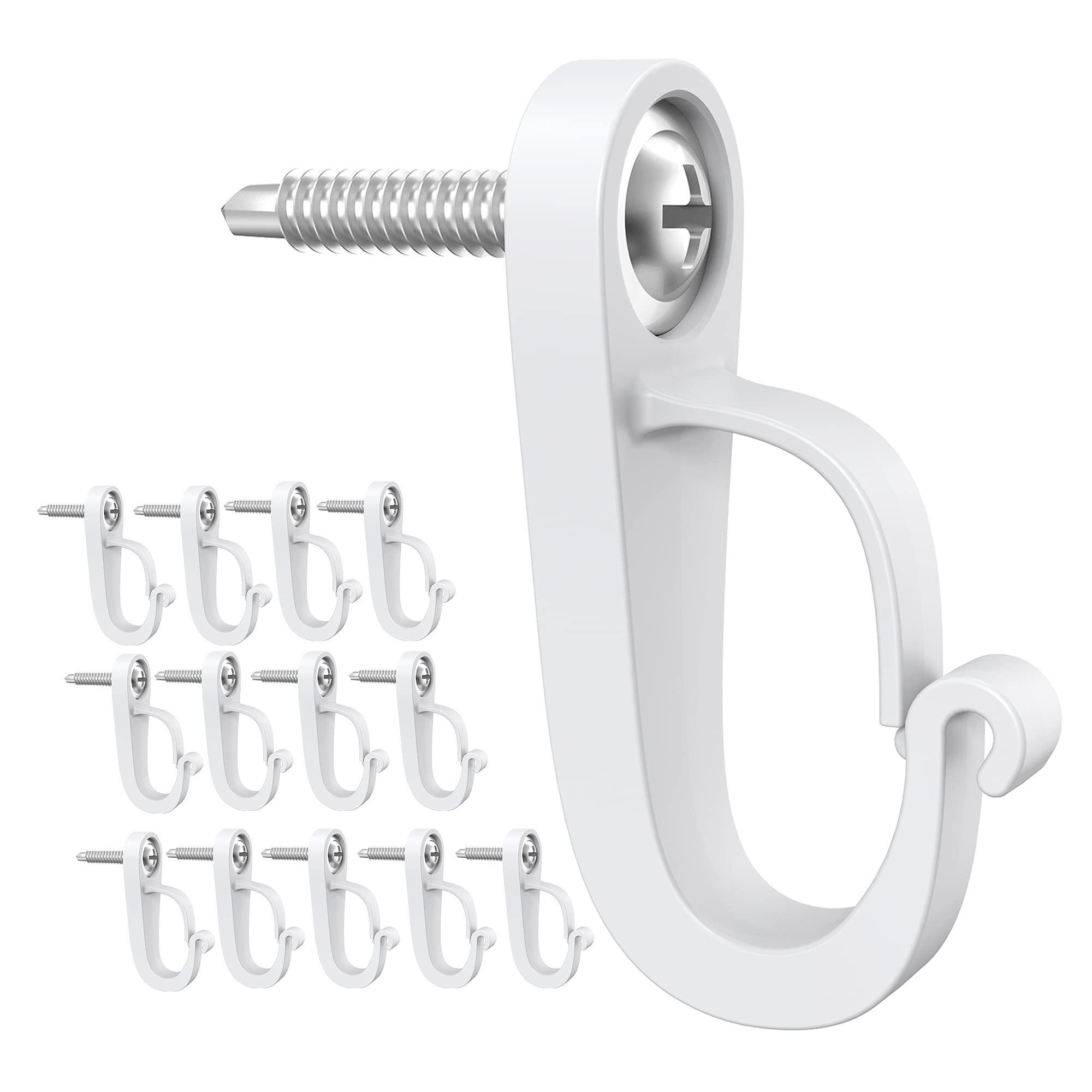 XZUHYE (14-Pack) Q-Hanger Hooks,Screws-in Hooks, for Outdoor String Lights and Garage New Year Party or Other Indoor Outdoor Hanging Decorations for House, Safety Buckle Design, Easy Release (White)