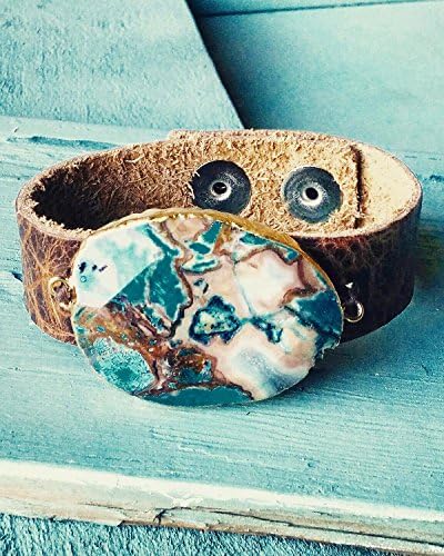 Jewelry Junkie Women's Ocean Agate Slab On Narrow Leather Cuff Turquoise One Size