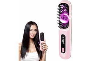 CCW BBCARE New gobrush pro 2025, Cordless Hair Straightener Brush- 4 Temperature Settings, 3200mAh USB-C,20S Fast Heat Up,199 Million Negative Ions, Compact & Auto-Shutoff & Travel-Friendly with LED Display,Pink