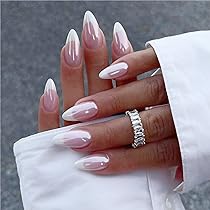 Amazon.com: French Tips Fake Nails Medium Almond Press on Nails ...