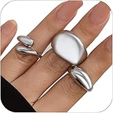 BEARJIA Chunky Gold Rings for Women Round Dome Ring Set Open Bold Thick Rings Chunky Silver Rings Minimalist Solid Ring Band Stackable Statement Jewelry
