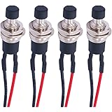 Twidec/4Pcs Latching Push Button Switch 3A 250V AC 2 Pins Self-Locking SPST ON/Off Black Mini Switch Pre-soldered Wires L-PBS