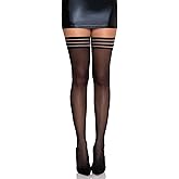 Leg Avenue Women's Spandex Sheer Thigh Highs with Striped Silicone Stay-up Top