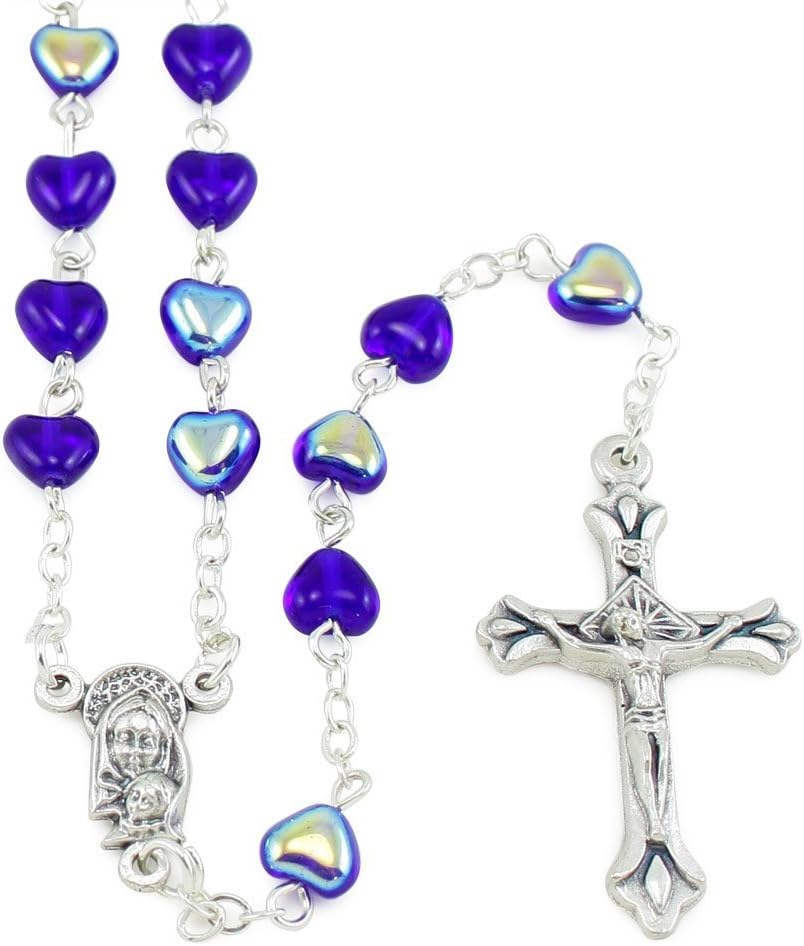 Rosary with Blue Heart Beads