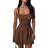 MIYIEONZ Women's Square Neck Ruffle Hem Mini Dresses Ruched Waist Slim Sleeveless Corset Dress for Women Short Party Dress
