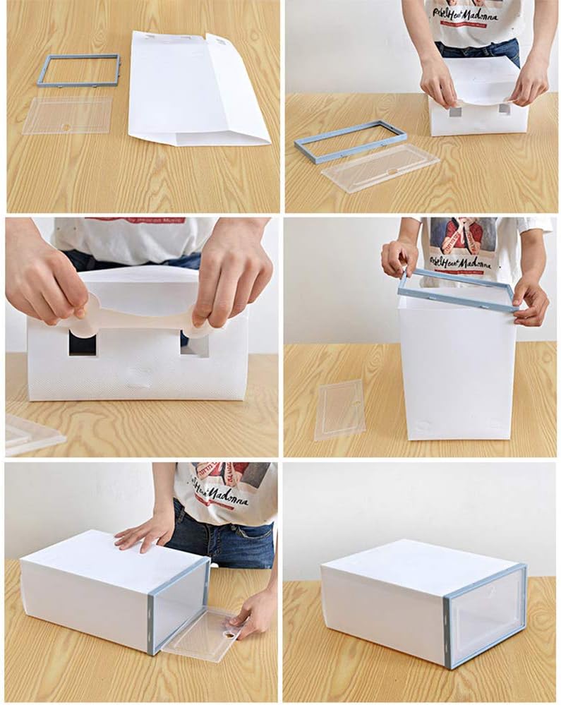 stackable shoe box drawers on Shoe Organizers Seniutarm Transparent Shoes Box Drawer Case Stackable Sundries Storage Rack Organizer Blue Home Kitchen