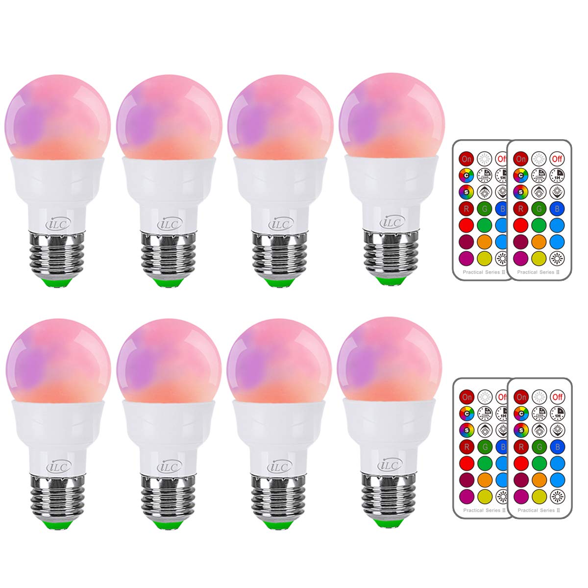 Mood Light 12 Color Choices 8 Pack Color Changing Light Bulb Dimmable 3W E26 Screw Base RGBW