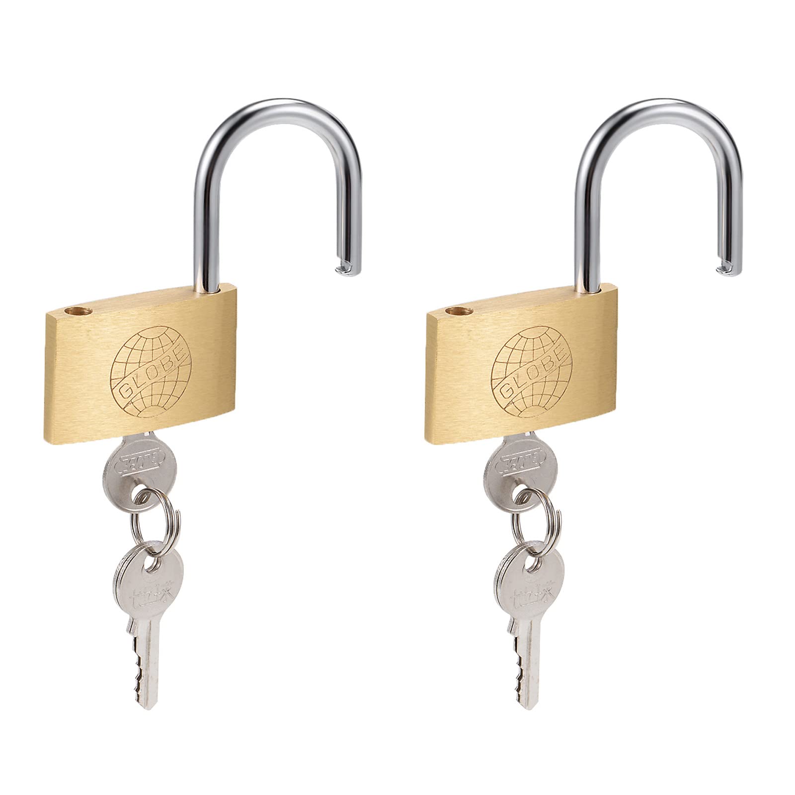M METERXITY 2 Pack Brass Padlocks - Keyed Alike Brushed Finish Padlock, Indoor Outdoor Use, Apply to Toolbox Gate Sheds (50mm Wide, Gold)