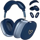 AIIEKZ Case Cover for AirPods Max, Anti-Scratch Soft Silicone with Gold Heart Pattern Ear Cups Case Cover/Ear Pad Cover/Headband Cover for Apple AirPods Max Headphones (Midnight Blue)