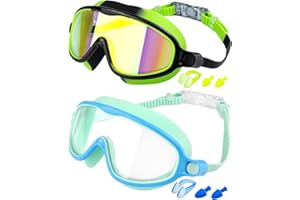 Rantizon Kids Swim Goggles 2 Pack, Wide View Swimming Goggles for Child 3-15, Anti Fog&UV No Leaking Goggles for Boys Girls