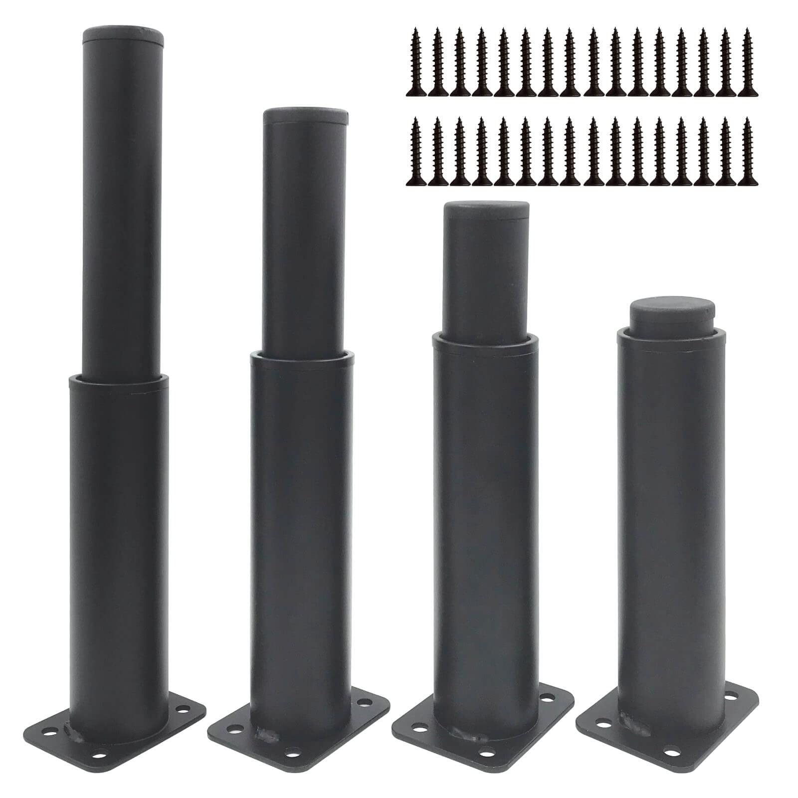 JUMPENGATP Set of 4 Adjustable Furniture Feet, 150-250 mm, Height-Adjustable Feet for Furniture Made of Stainless Steel, Black