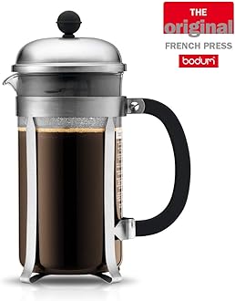 BODUM34oz Chambord French Press Coffee Maker, High-Heat Borosilicate Glass, Brushed Stainless Steel – Made in Portugal