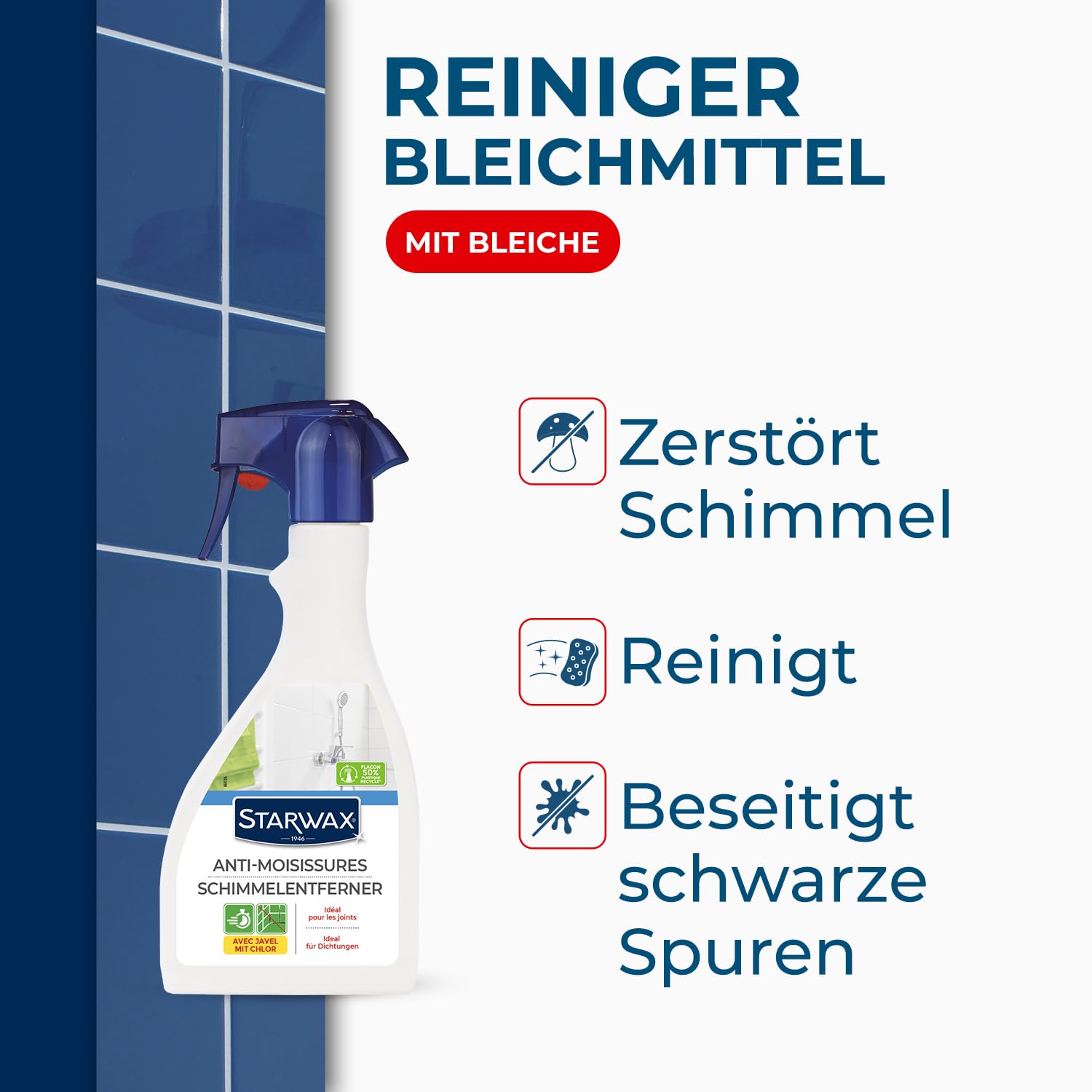 STARWAX - Schimmelentferner - Speziell für Fugen im Badezimmer -Bekämpft Schimmel - Desinfiziert und entfernt schwarze Flecken - Bleichmittel - 600 ml 2