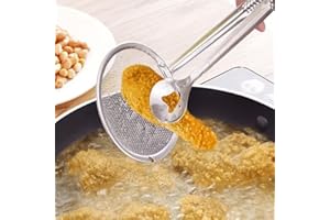 Stainless Steel Frying Oil Strainer Spoon & Clip – High Temperature Resistant Food Filter Tongs, Kitchen Colander for Fried F