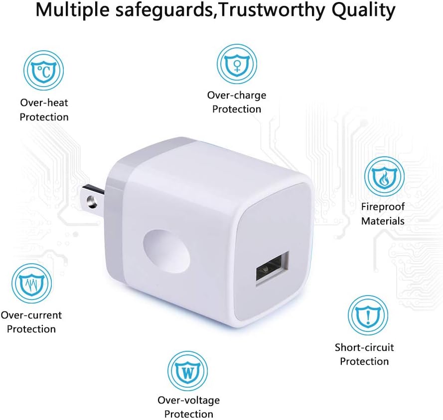 Charging Cube for iPhone, Charger Block, Power Bricks, NonoUV 4-Pack Single Port USB Plug in Wall Charger Adapter Charger Box for iPhone SE 11 Pro Max XR XS X 8 7 6 6s Plus, Samsung, Android, Kindle
