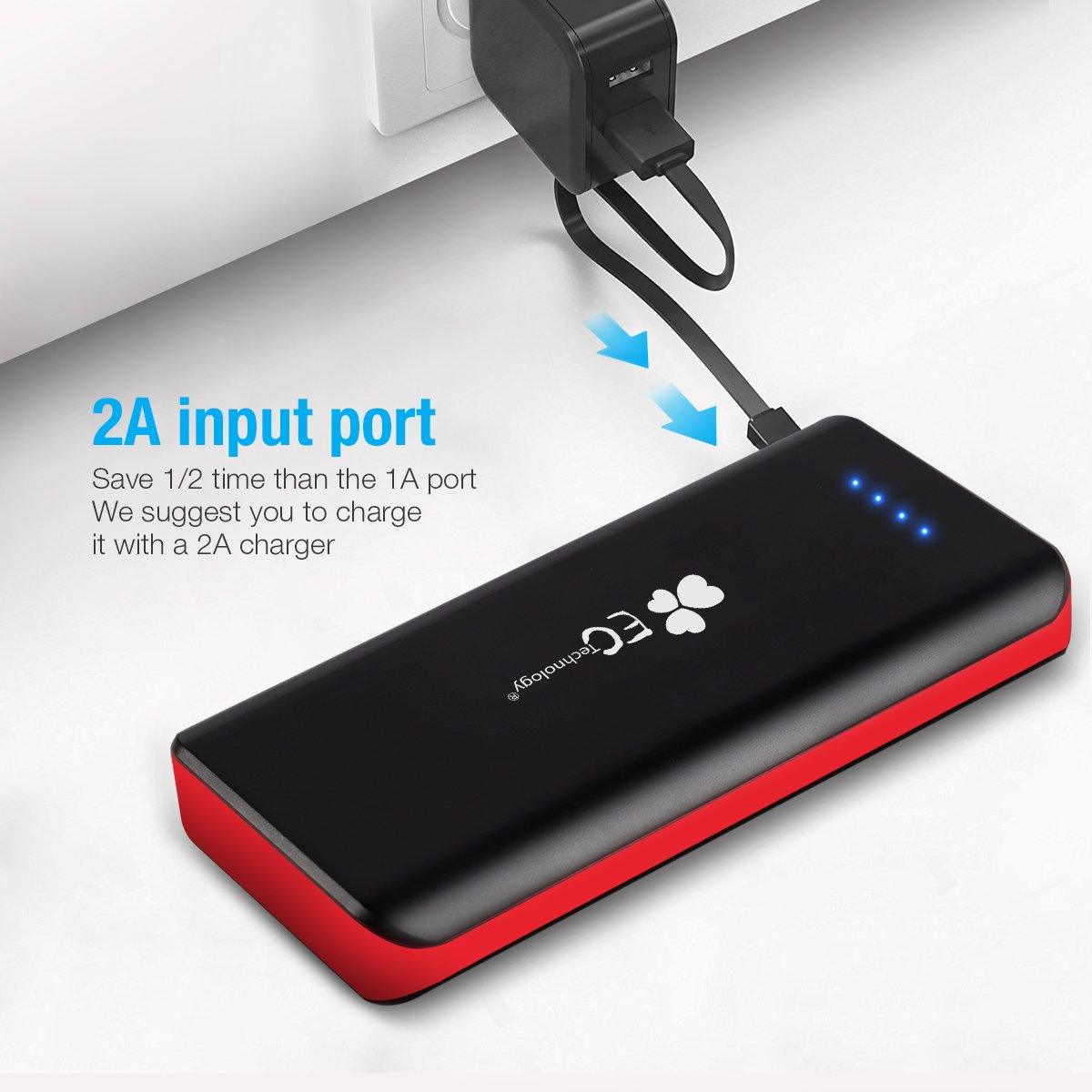 EC Technology 26800mAh Power Bank Ultra High Capacity External Battery 3 USB Output and Dual Input External Battery Pack With AUTO IC Portable Charger for iPhone, iPad, Samsung, Nexus, HTC and More - Black & Red