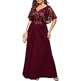 Ever-Pretty Plus Women's Sequin Plus Size Formal Evening Dress V-Neck Cape Sleeve Maxi Mother of Bride Dresses