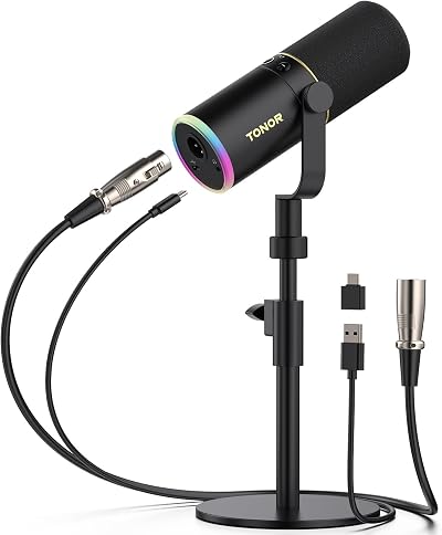 TONOR TD520S Dynamic USB/XLR Microphone with RGB Light, Stand, Cable