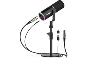TONOR XLR/USB Gaming Mic, Dynamic Microphone for Podcast Recording Streaming with RGB Light, Mute Button, Headphones Jack, Mo